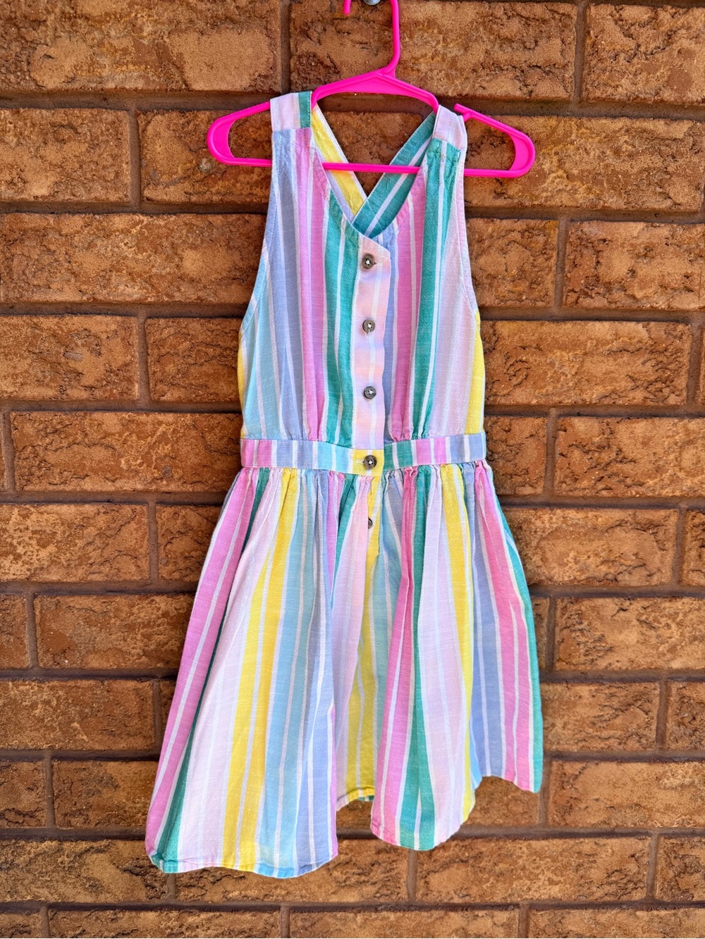4/$25 • George Cotton Rainbow Pastel Vertical Striped Sundress